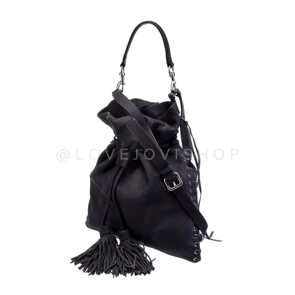 Designer Bag | Rebecca Minkoff Navy Leather Hobo Crossbody Fringe Corset Details - Picture 2 of 5